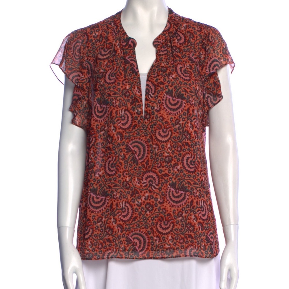 A.L.C. Silk paisley print burgundy blouse size 14 - Picture 5 of 7